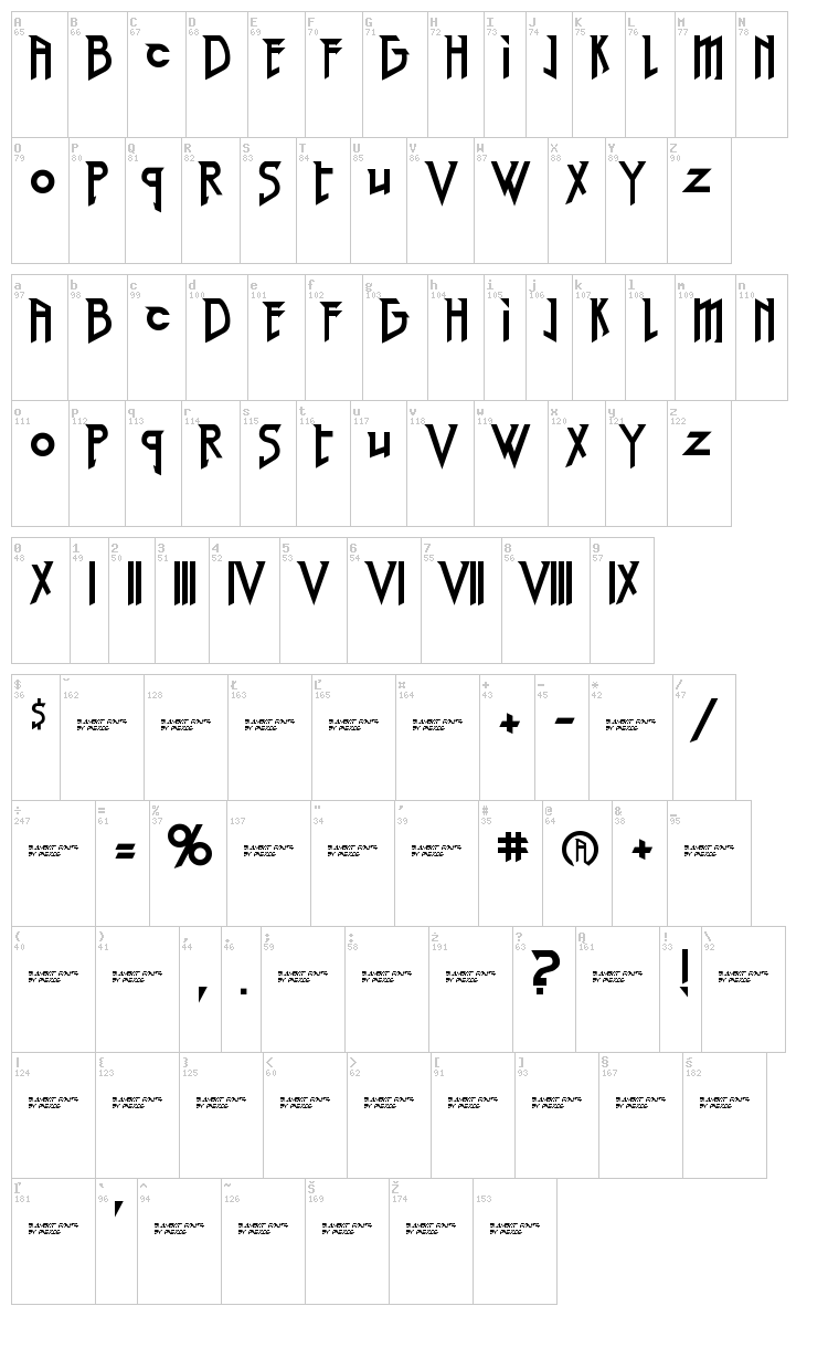 Red Right Hand font map